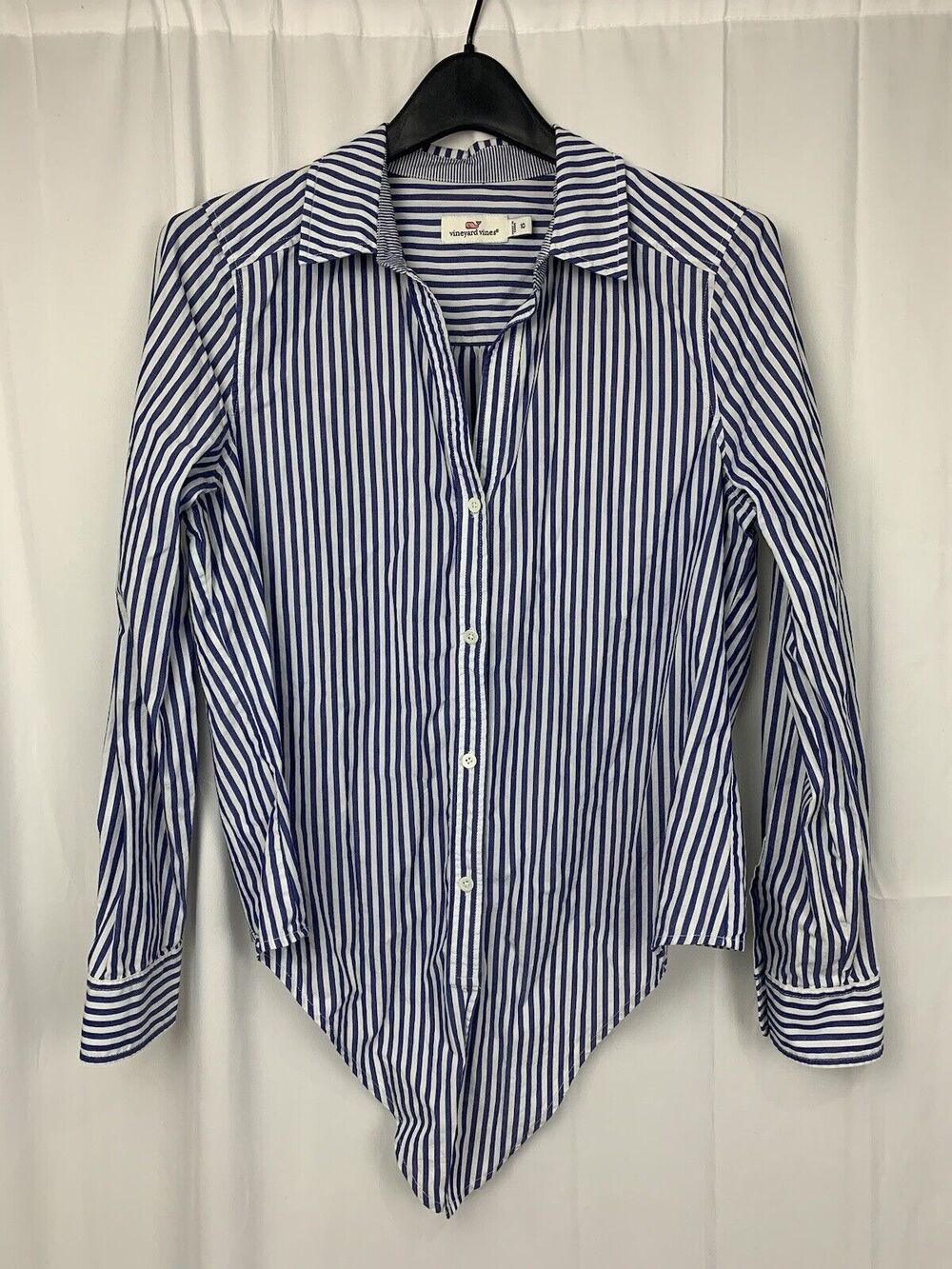 Vineyard Vines Blue White Striped Button Up Collar Long Sleeve Tie Top Shirt 10